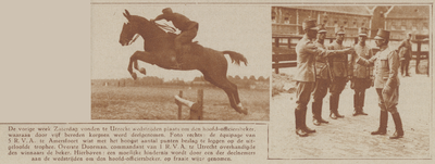 874058 Collage van 2 foto's betreffende de paardensportwedstrijden om de 'Hoofdofficiersbeker' in Utrecht, met links ...